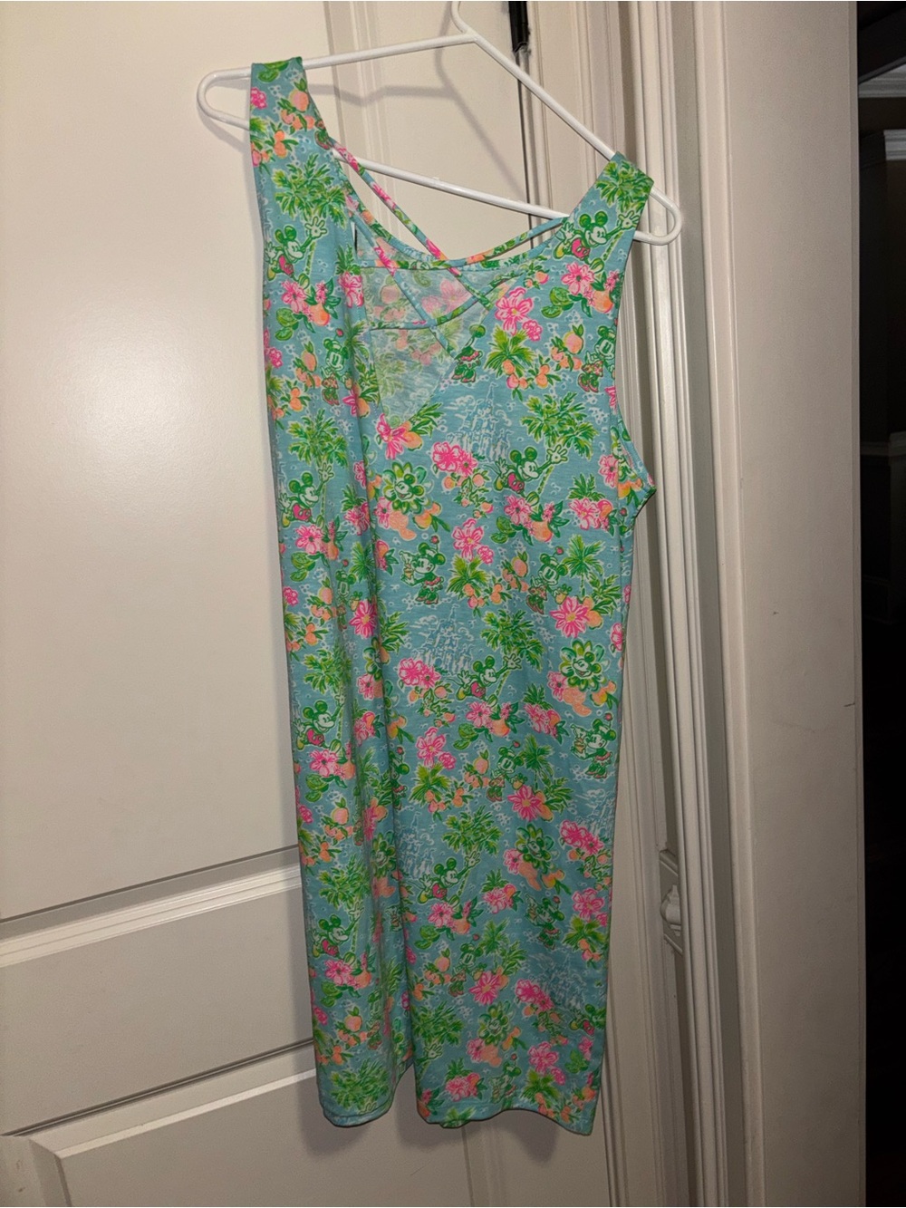 Disney Lilly Pulitzer Aqua Floral Tank Dress with Pink and Green Accents